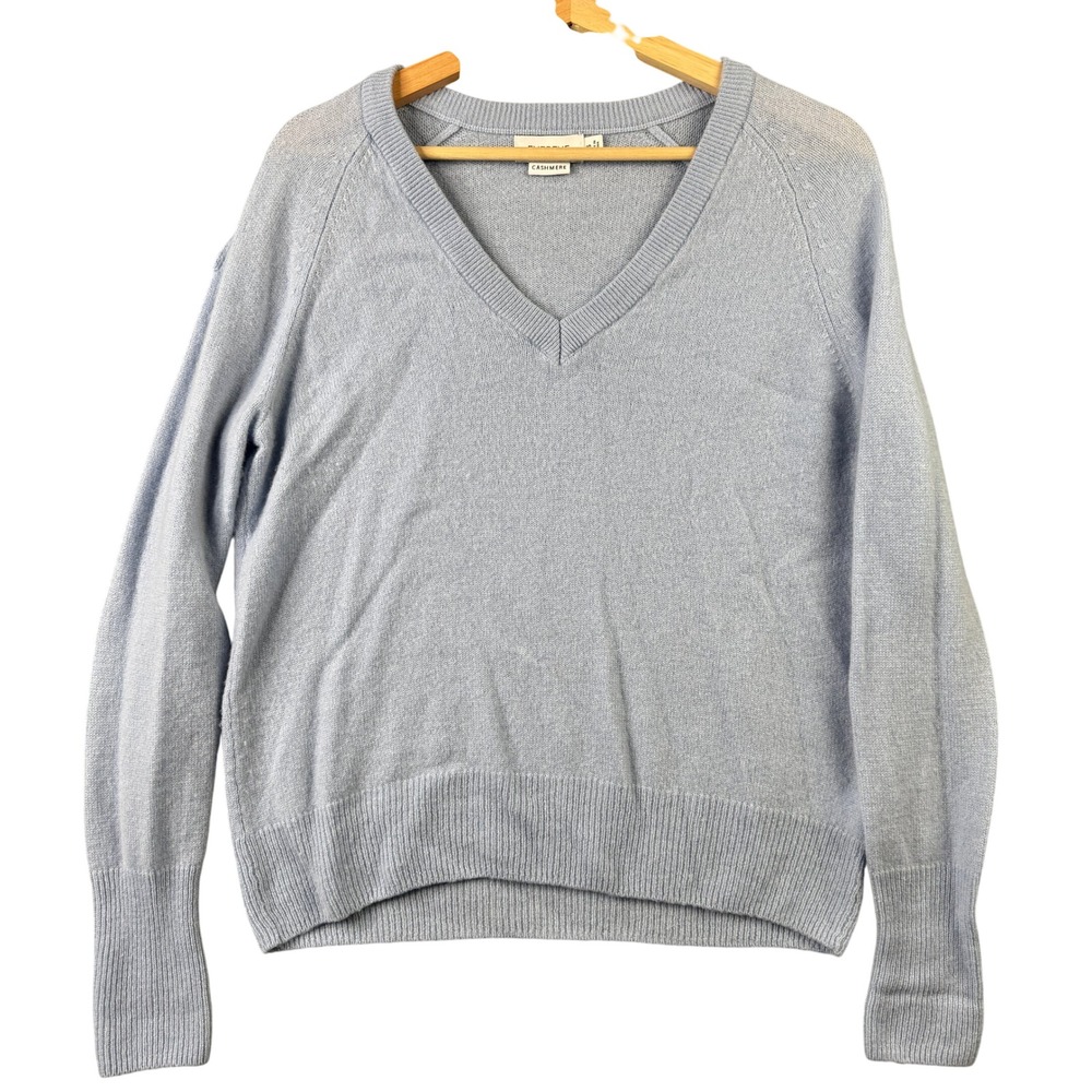 Evereve Cashmere Sweater Womens XS Light Blue V-Neck Long Sleeve Raglan Knit